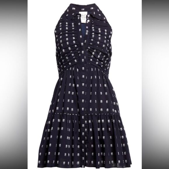 NWT Cinq a Sept Beryl Mini Blue Navy Dress Ruched Size 4 - Picture 4 of 14